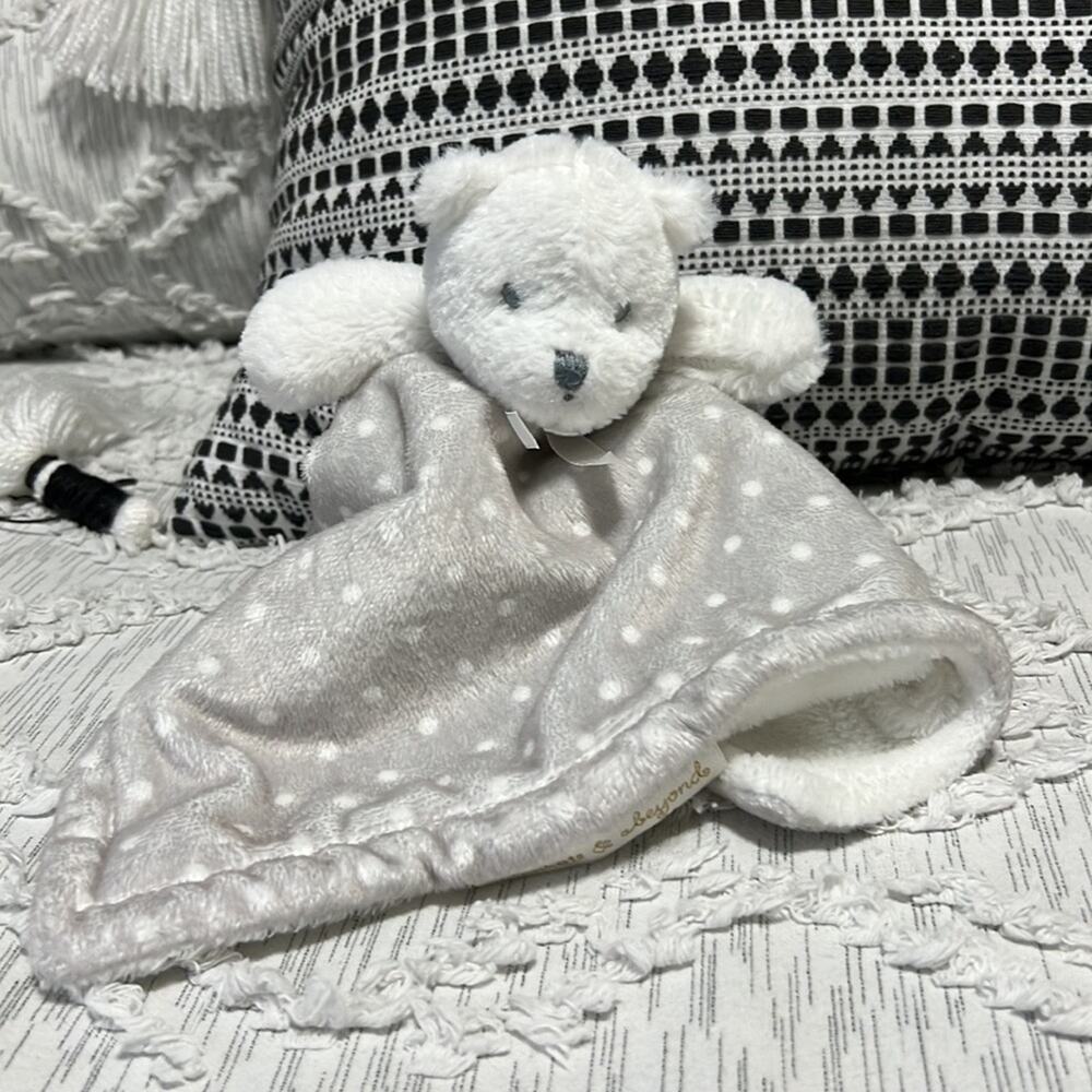 Blankets & Beyond Gray White Polka Dot Teddy Bear Baby Security Blanket Lovey